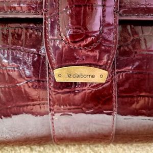 Liz Claiborne Burgundy Crocodile Embossed Handbag